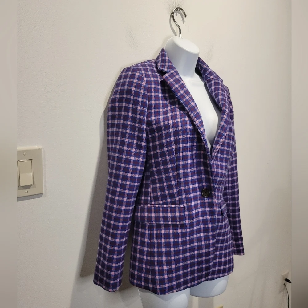 J Crew Regent Womens Size 4 In Bright Colored Plaid Print One Button Blazer
